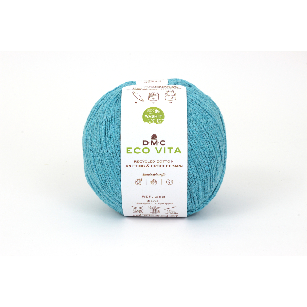 Fil Eco Vita coton recyclé bleu pour aiguilles/crochet 4-5 mm - 100 g