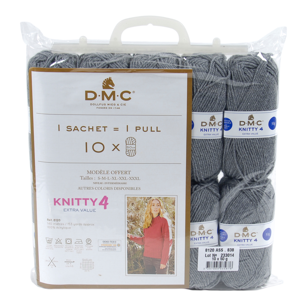 Pelotes Knitty en acrylique grises pour aiguilles/crochet 4 mm - x 10