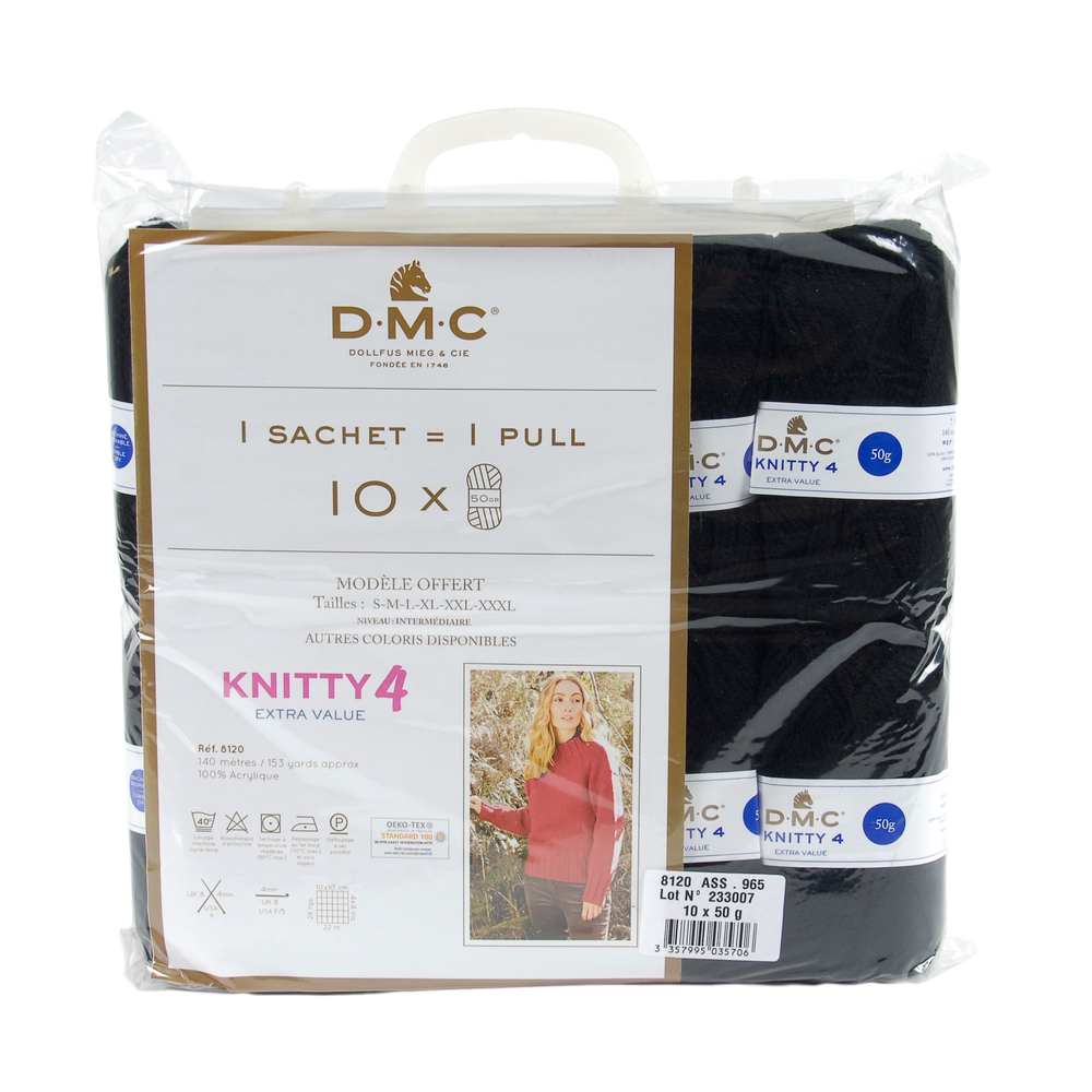 Pelotes Knitty en acrylique noires pour aiguilles/crochet 4 mm - x 10