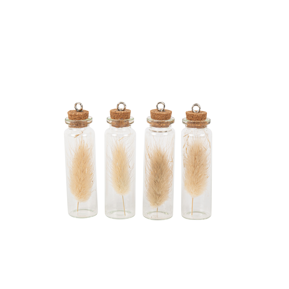 Fiole marque-place en verre avec plumeaux de Lagurus crème 8X2 cm x 4