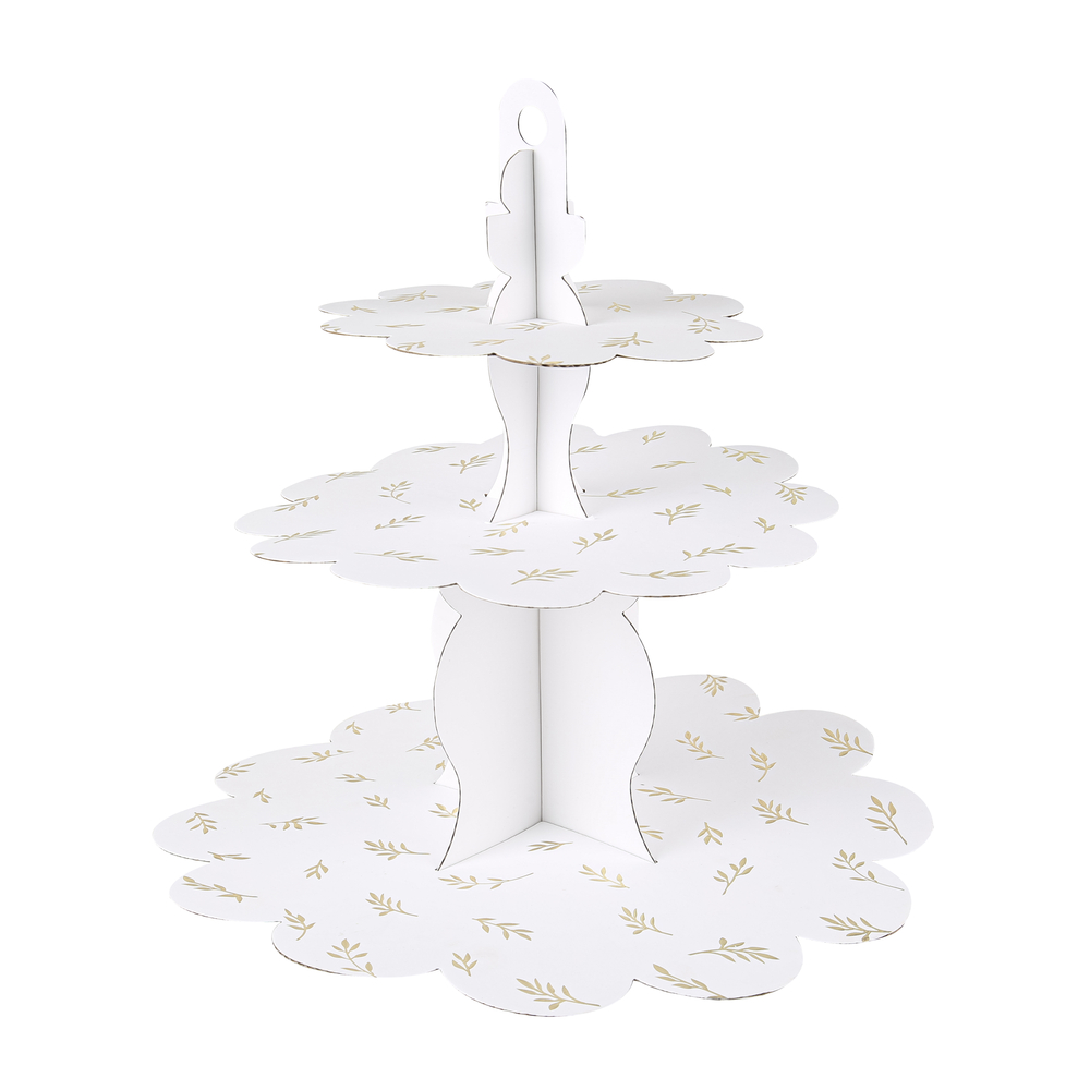 Présentoir en carton pour friandises Jolis Brins blanc et or Ø.34 cm