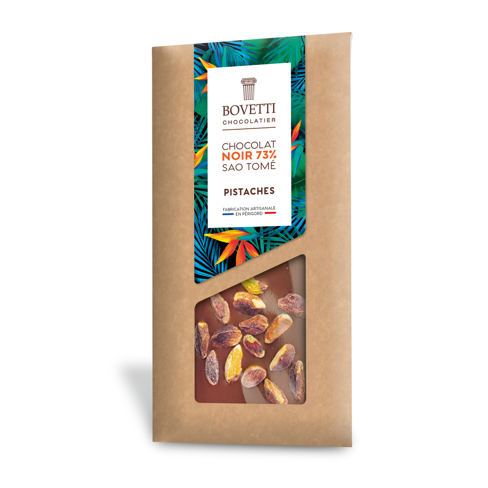 Tablette chocolat noir 73% Sao Tomé pistaches 100g
