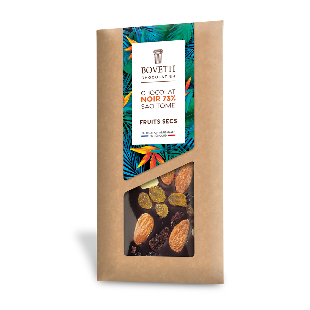 Tablette chocolat noir 73% Sao Tomé fruits secs 100g