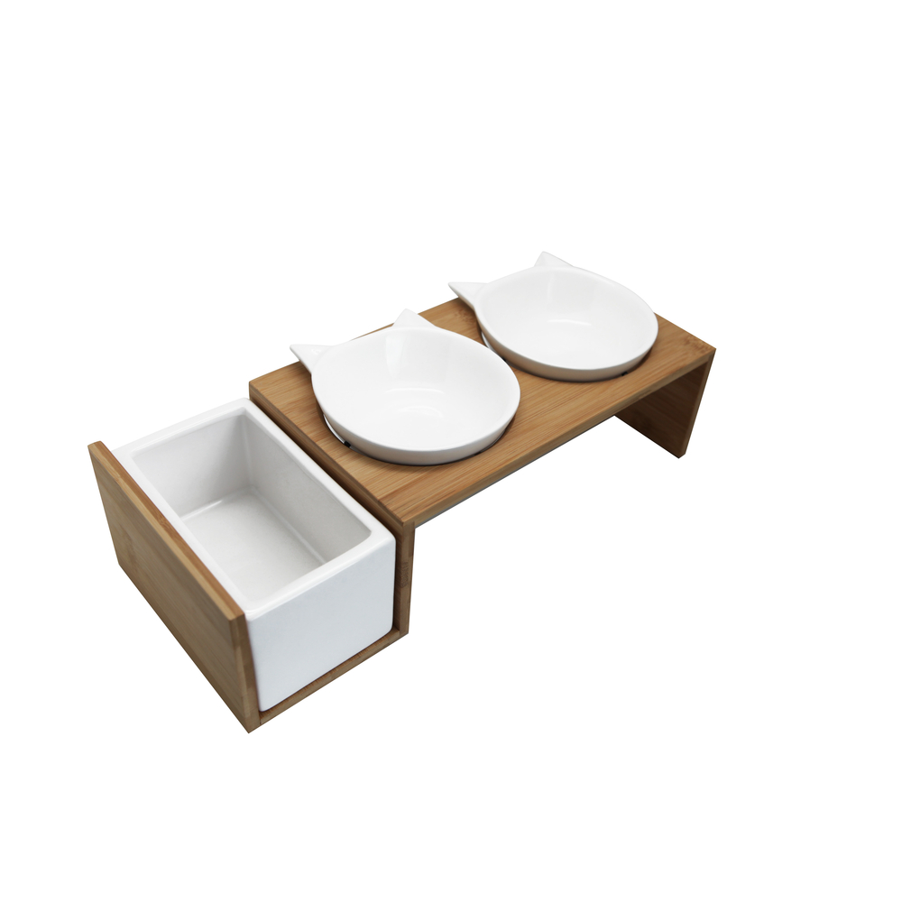 Gamelle double chat avec support herbe