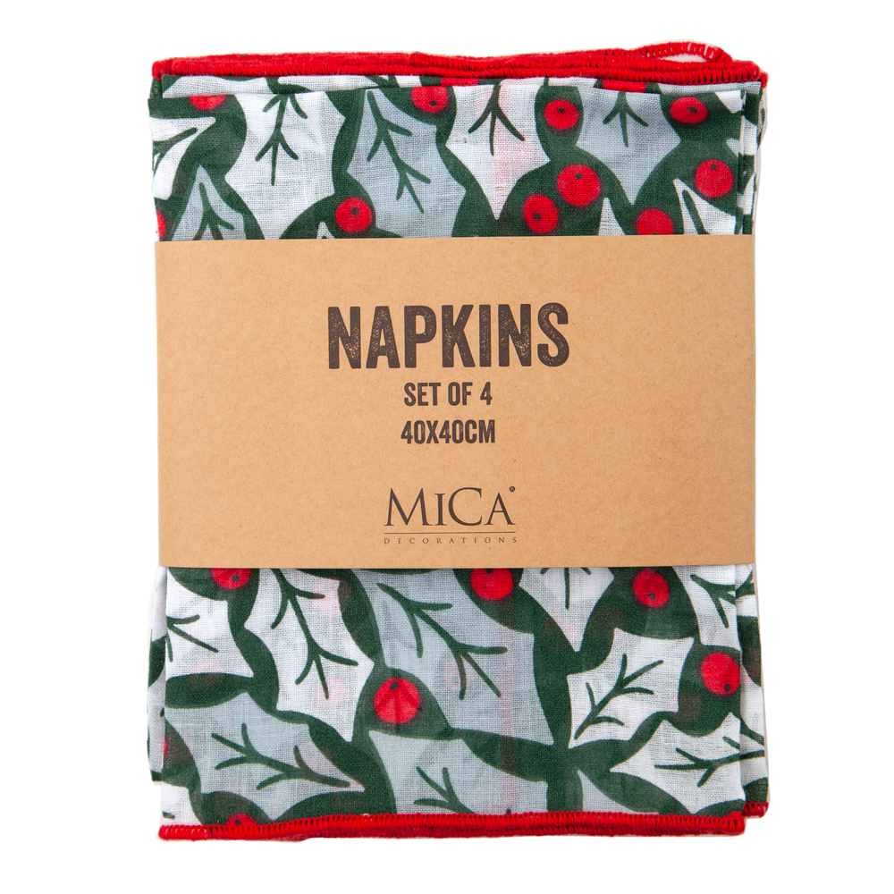 Serviettes houx vert x4