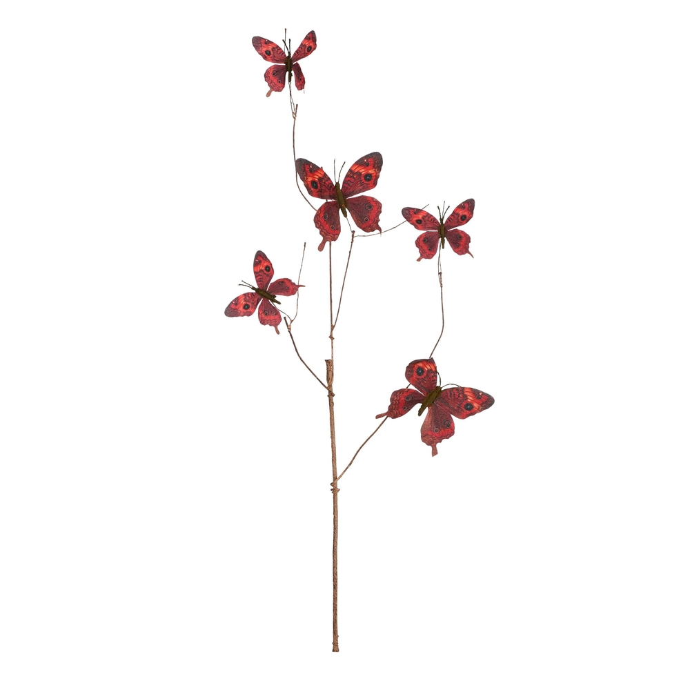 Tige déco aux 5 petits papillons à finition bordeaux H.94 cm