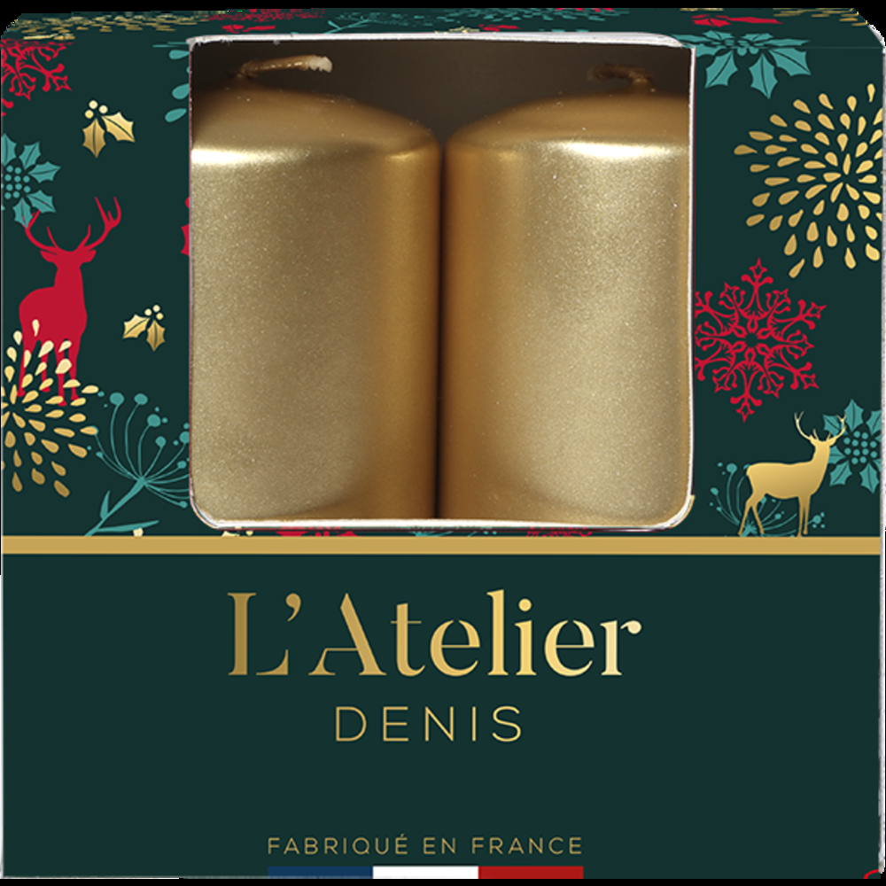 Lot de 2 bougies cylindriques, coloris or pâle