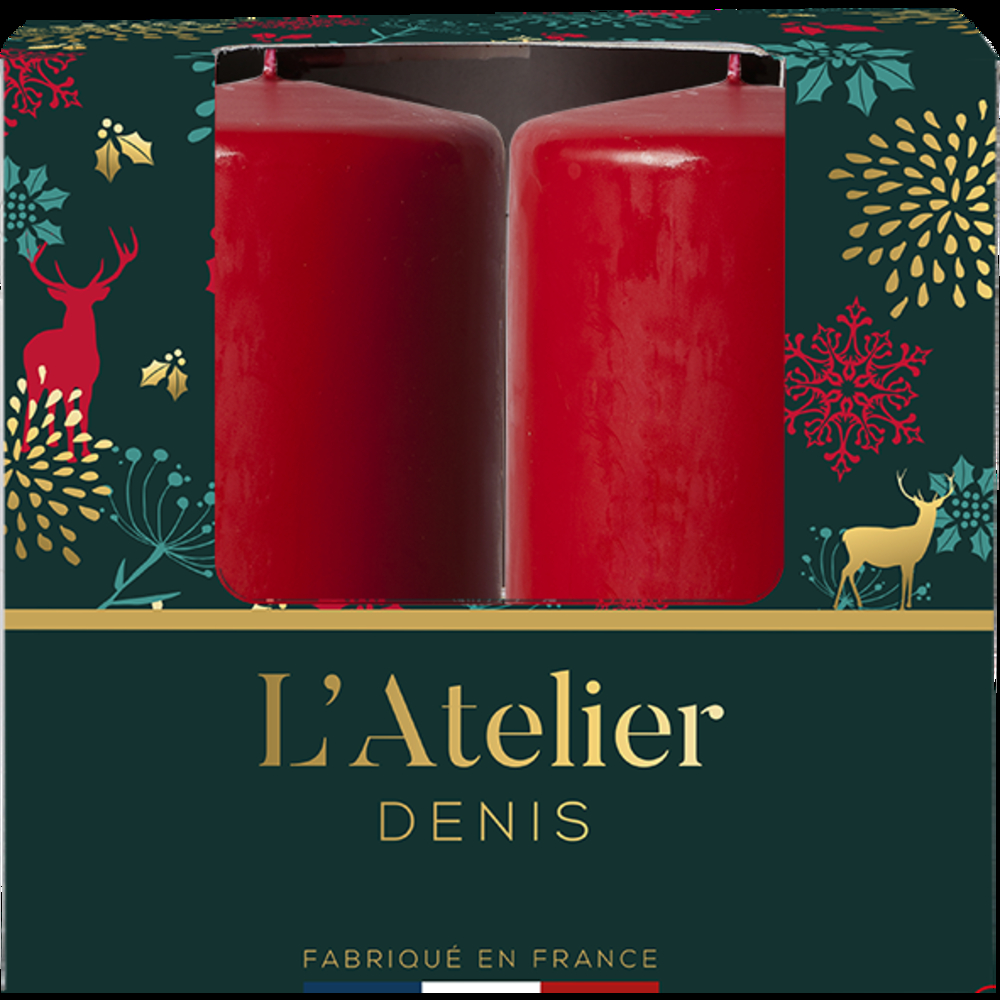 Lot de 2 bougies cylindriques, coloris rouge
