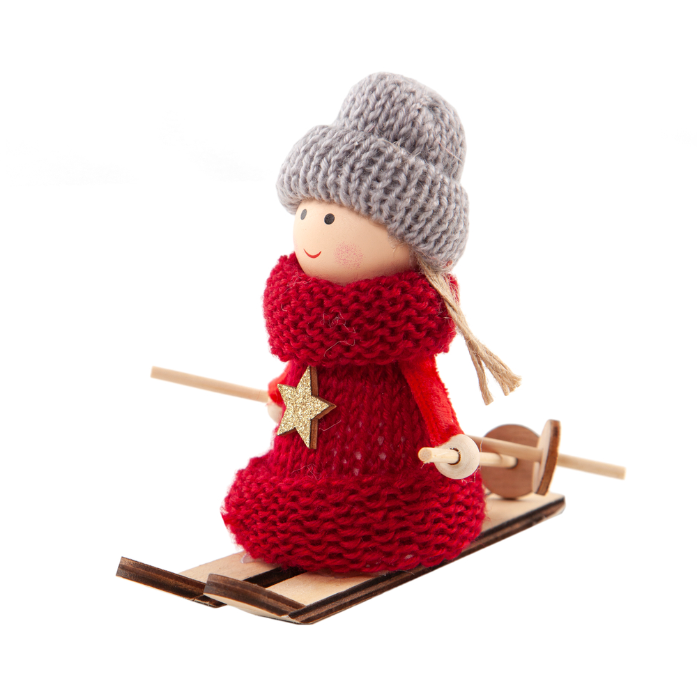 Figurine sur ski en polyester 12x5x10cm - 2 modèles différents