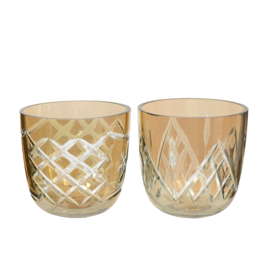 Photophore en verre gravé h 23 cm