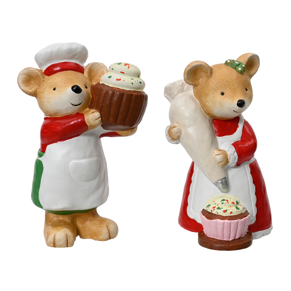 Souris de noël en terre cuite h 14 cm