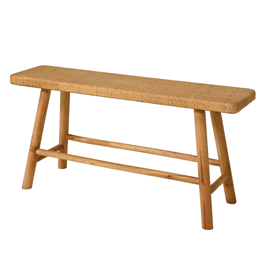 Banc d'intérieur en bois de sapin et rotin tissé H45 cm