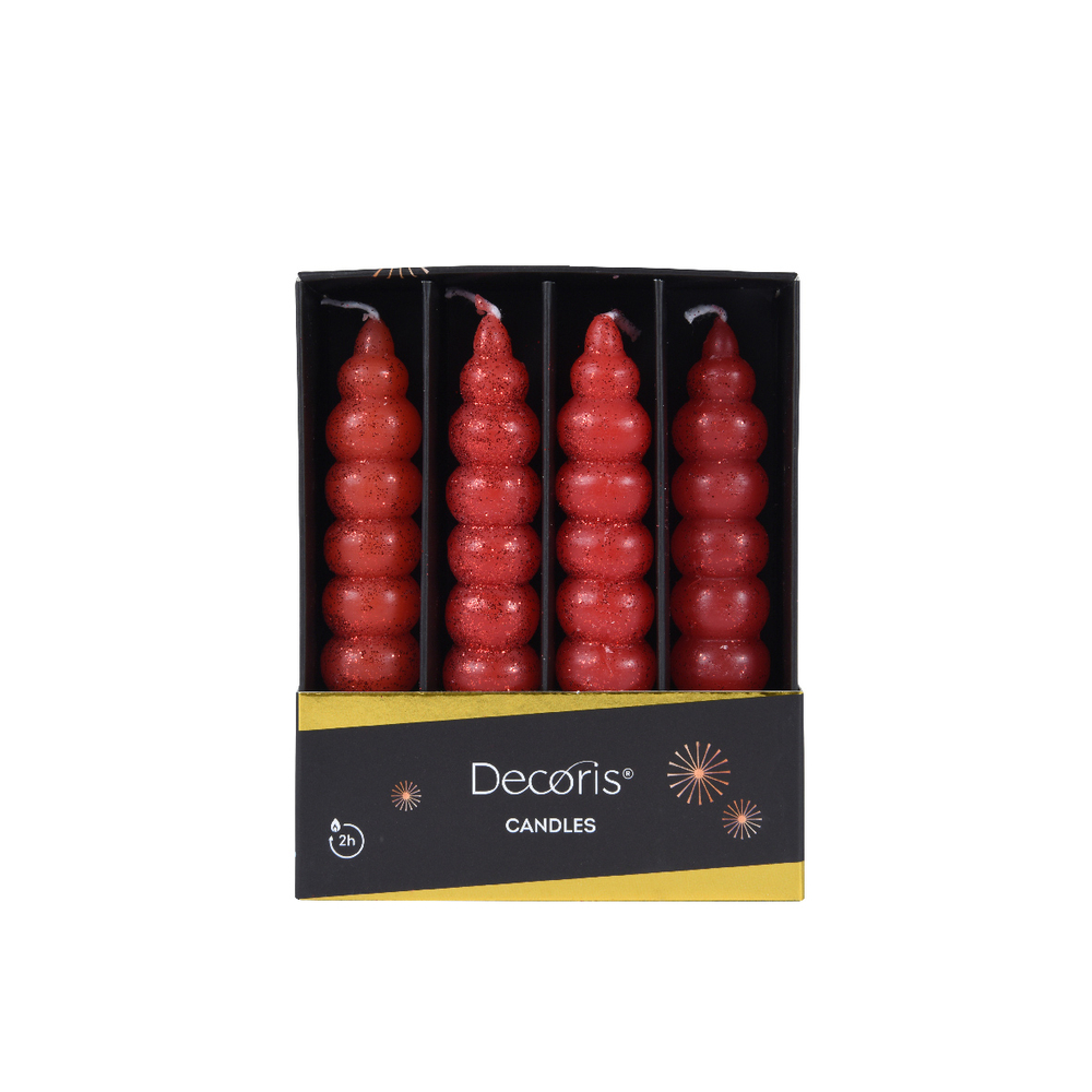 Bougie cierge longue cire Ø2.2 - H.11 cm rouge Noël x4