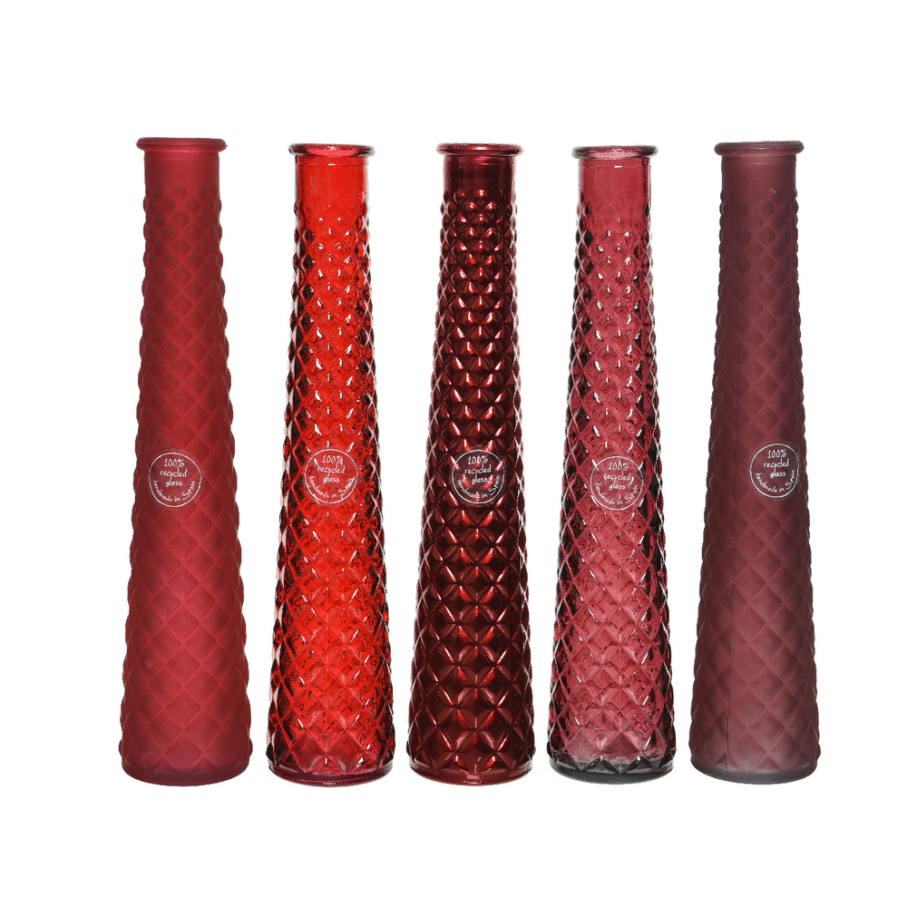 Vase en verre recyclé rouge Ø7 H.32cm - 5 coloris possibles
