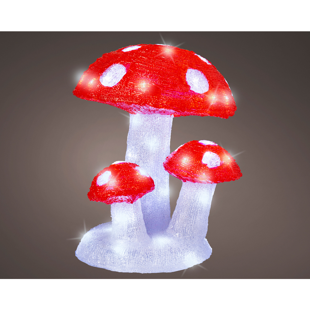 Décoration lumineuse 3 champignons 12 LED rouge blanc - D.31cm