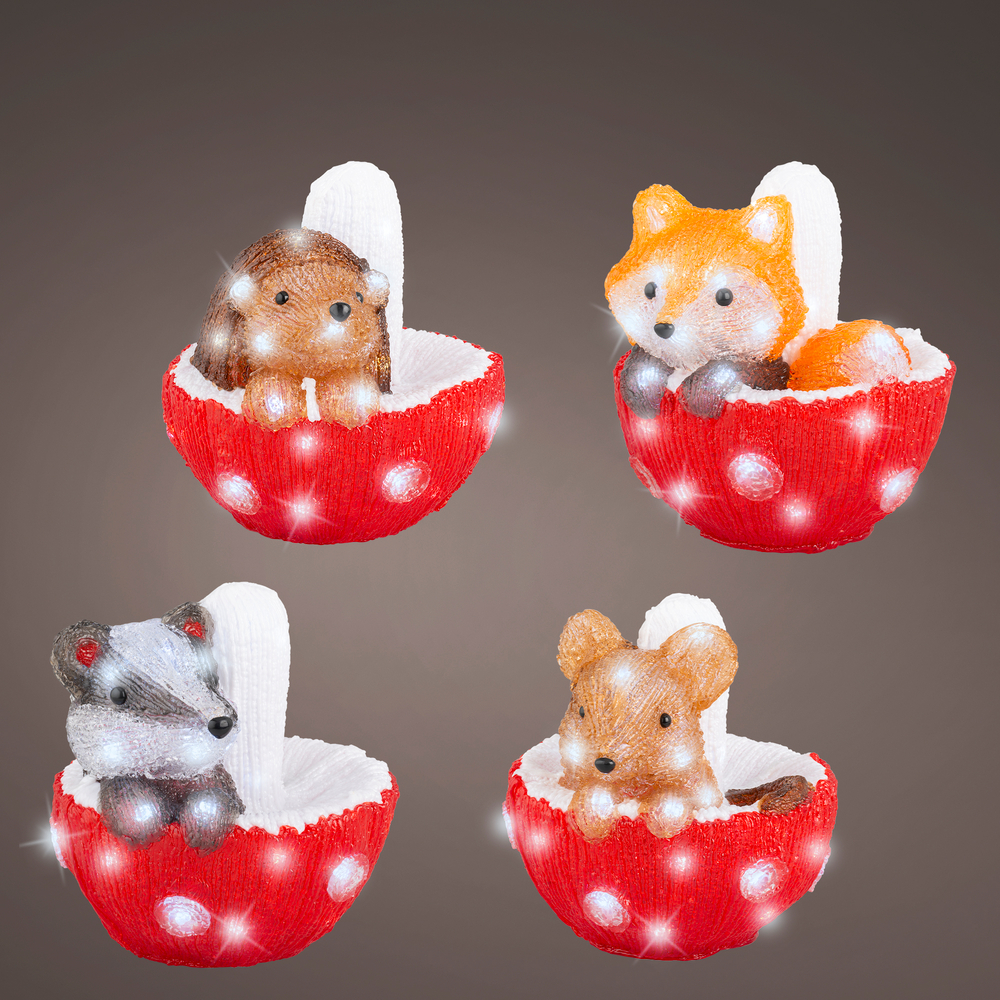 Décoration lumineuse de Noël Animaux sur champignons 30 LED - H.20cm