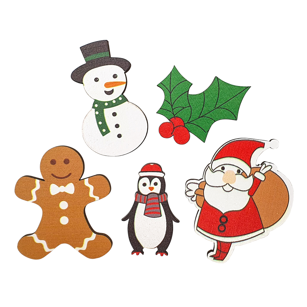 Déco d'embellissement, personnages de Noël en bois Ø.2 à 3,5 cm - x10