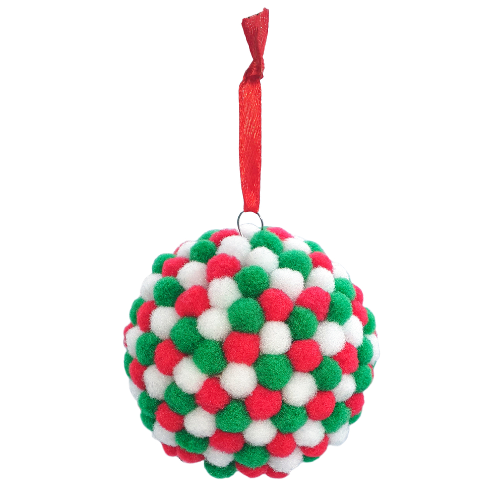 Boule en pompons pour décoration de Noël - Ø.6 cm
