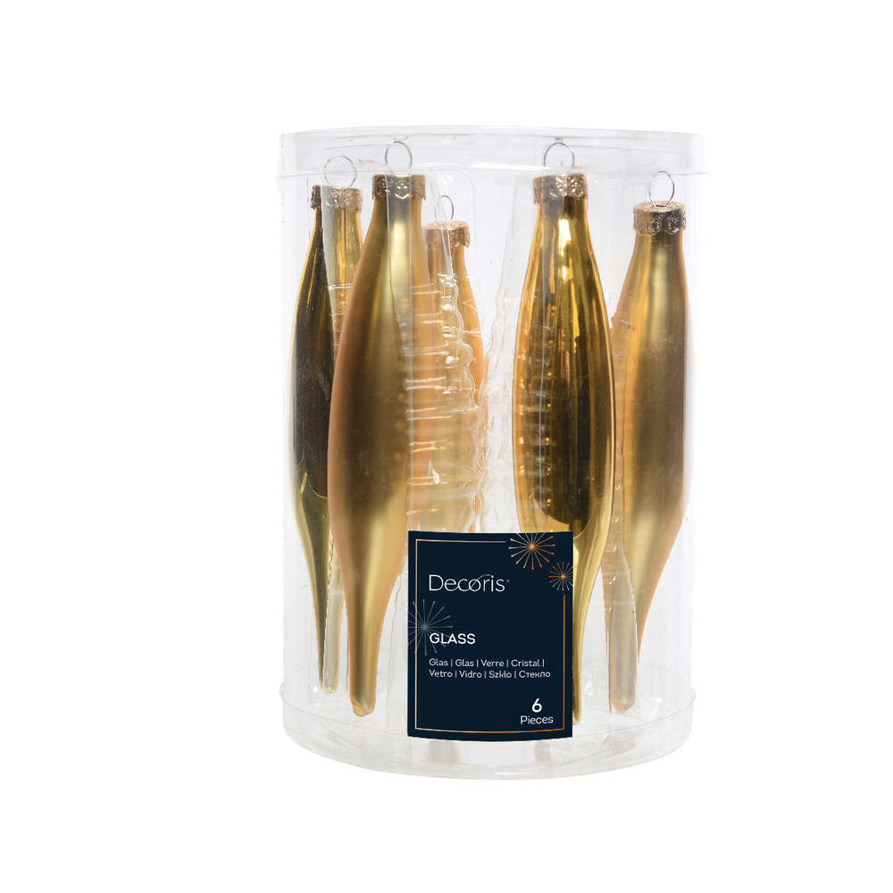 6 suspensions en verre, stalactites or, aspect brillant et mat - D.3cm