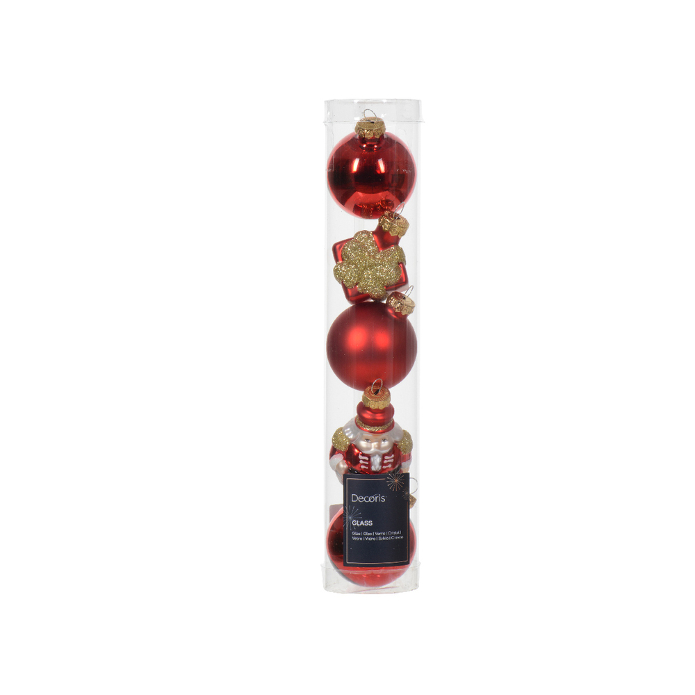 Suspension de Noël en verre : boules/figurines, coloris rouge - D.5cm