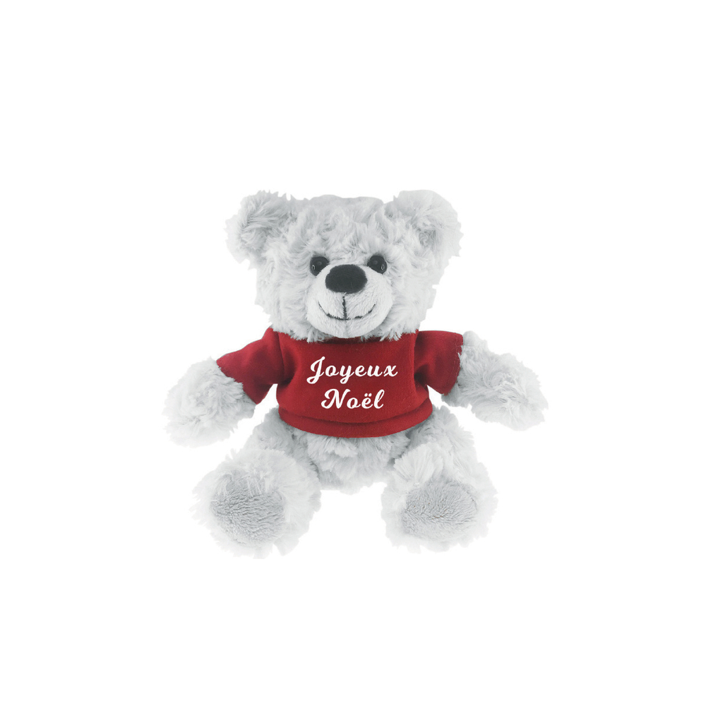 Ours blanc avec Tee shirt Joyeux Noël 15 cm