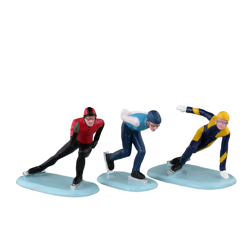 Figurines : Patineurs de vitesse pour village de Noël