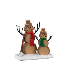 Figurine Bonhommes de neige en rondins pour village de Noël