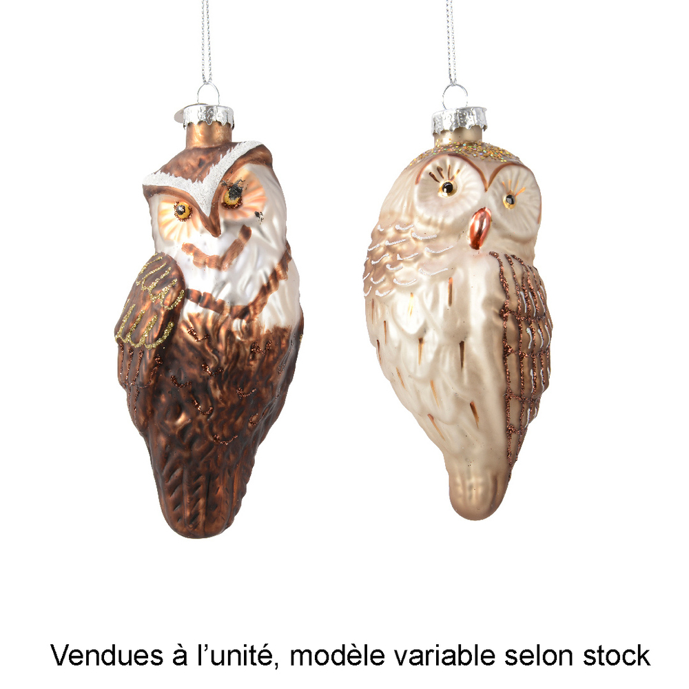 Suspension de Noël en verre : hibou - H.12,7cm