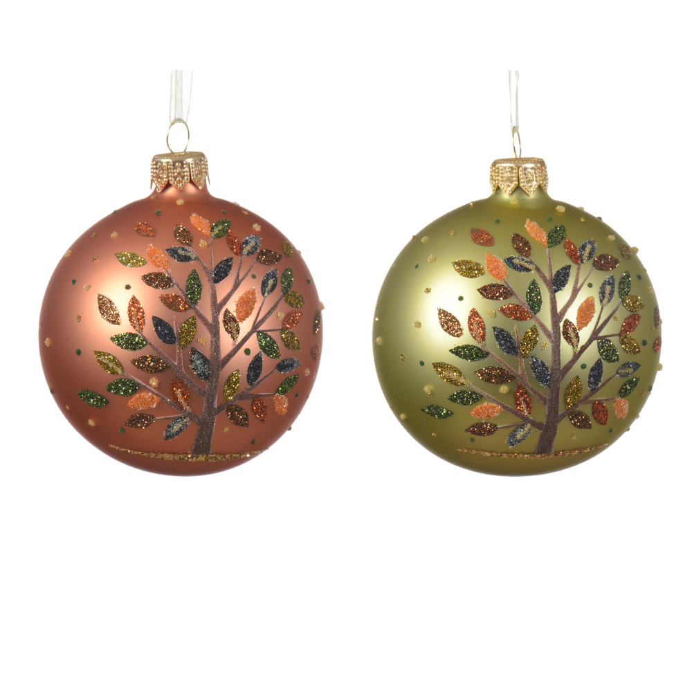 Boule verre sapin a feuilles D 8 cm