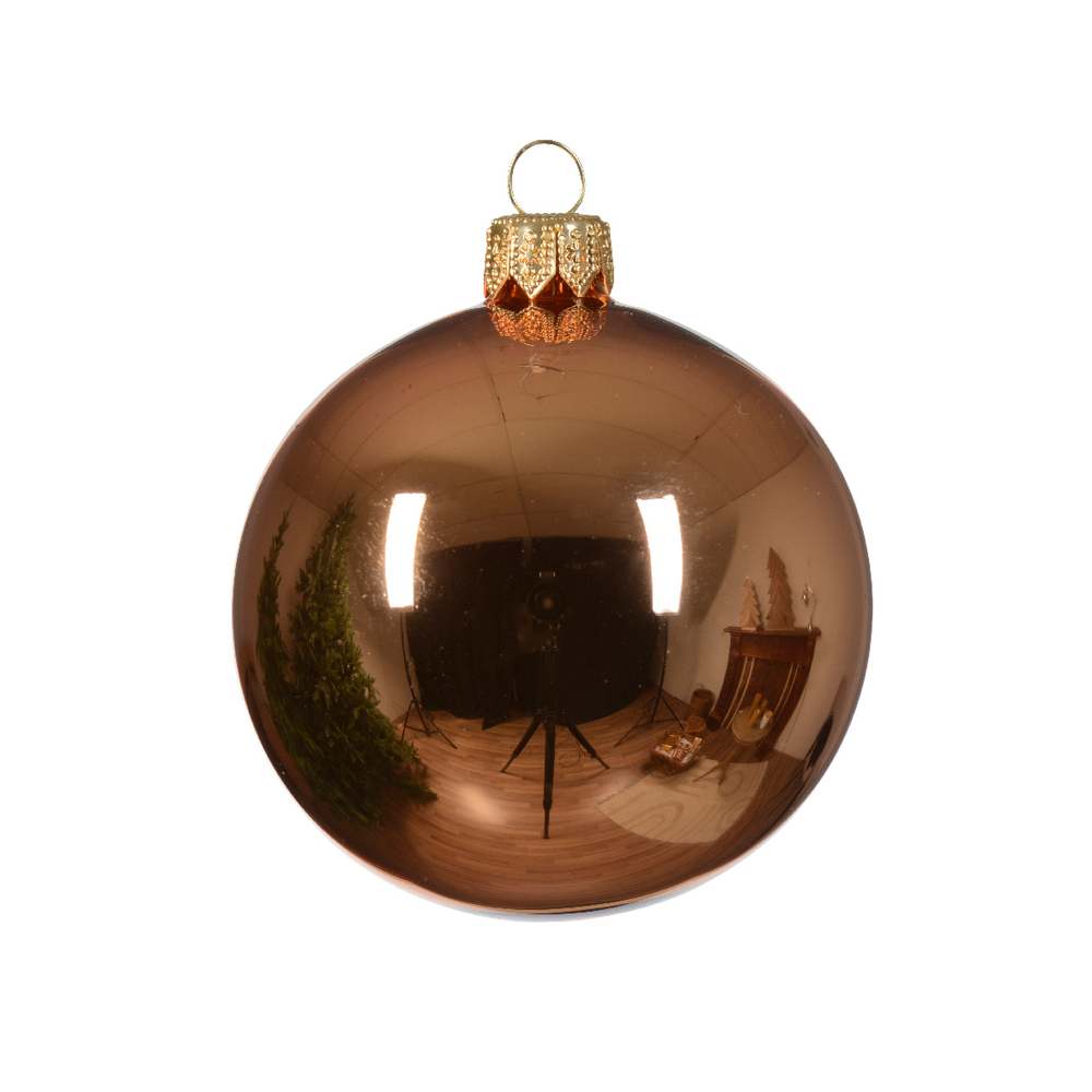 Boule de noël verre brillant cuivre rouge D 10 cm