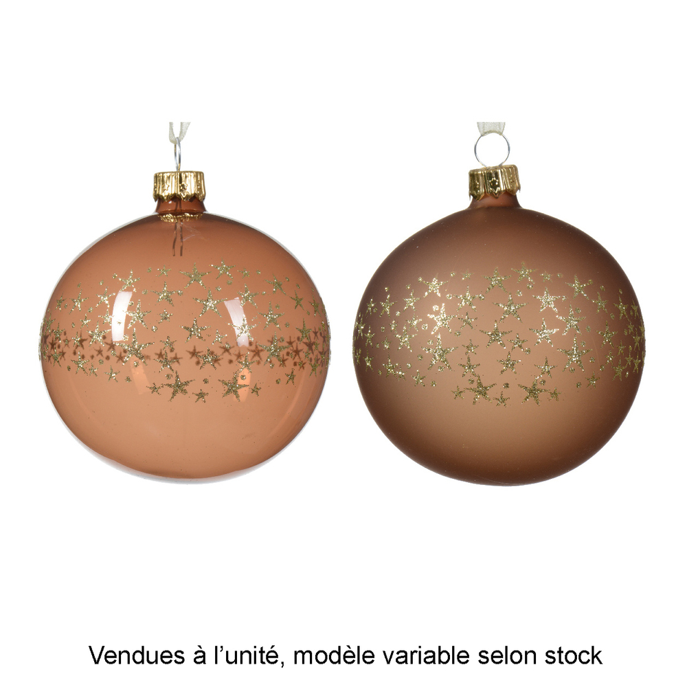 Boule de Noël en verre : étoiles, coloris marron - D.8cm