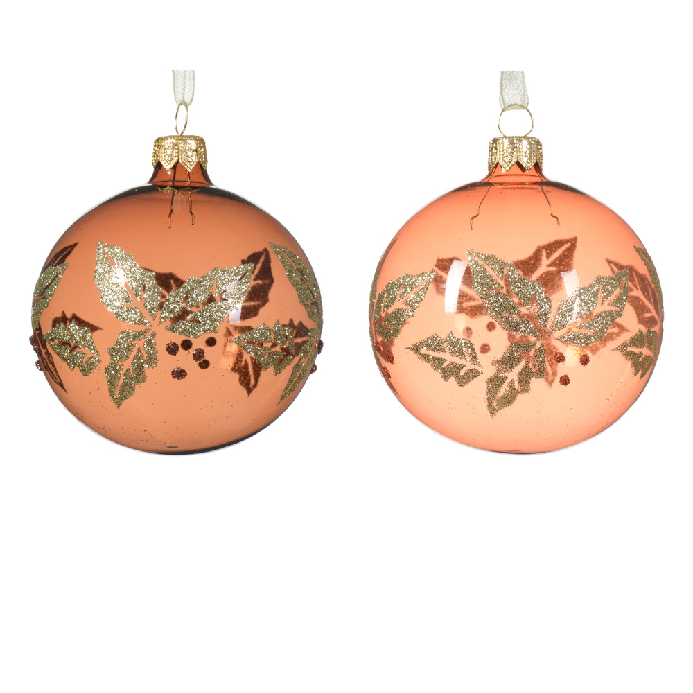 Boule verre houx avec baies D 8 cm mixte