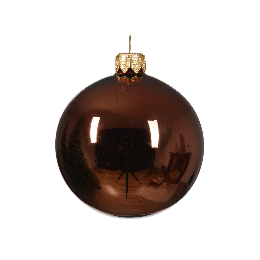 Boule de Noël en verre brillant, coloris espresso - D.10cm