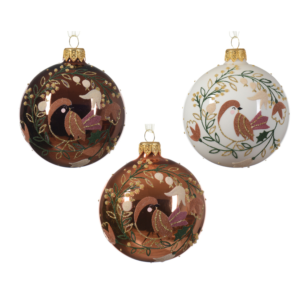 Boule verre oiseau dans couronne D 8 cm