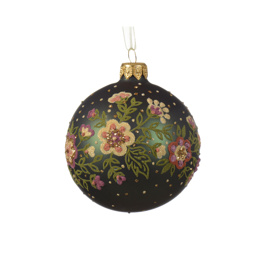 Boule de Noël en verre : pourtour fleur - D.8cm