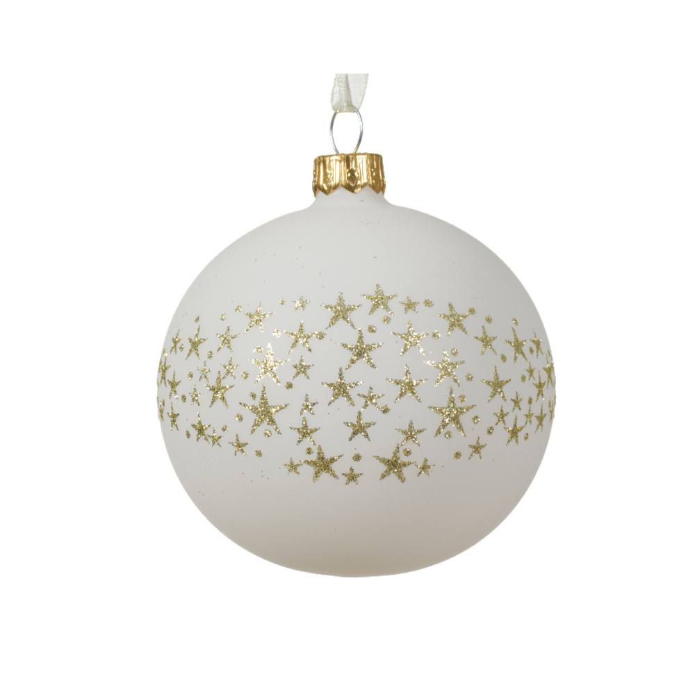 Boule de Noël en verre : étoiles, coloris blanc - D.8cm