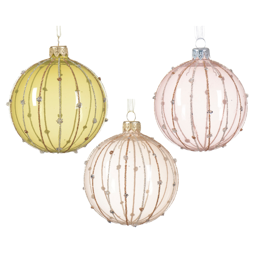 Boule verre ligne pois verticale paillettes D 8 cm