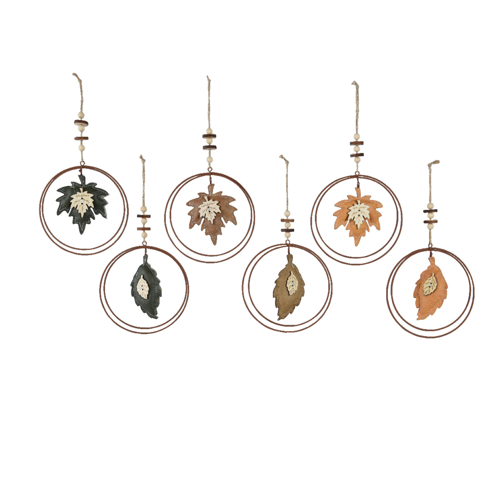 Suspension feuille anneau H 13 cm