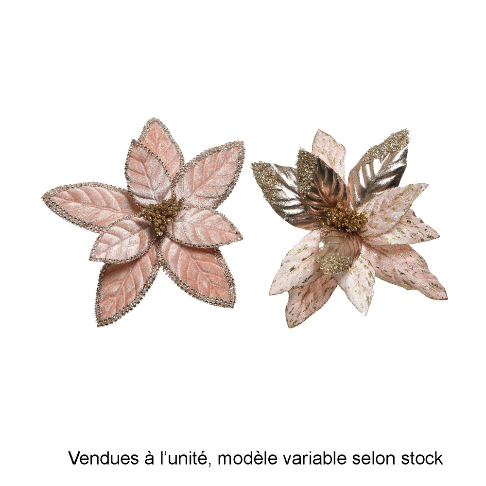 Suspension de Noël : poinsettia à clipser, coloris rose doux - D.29cm