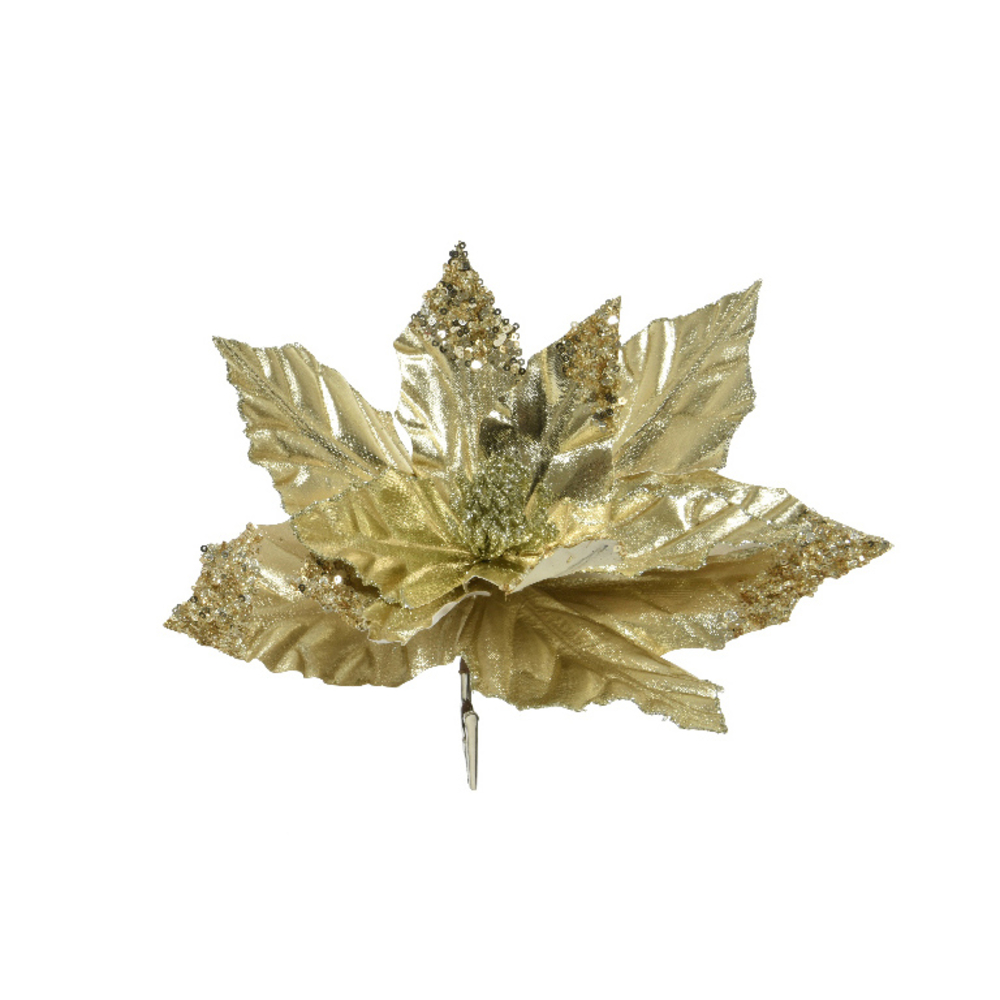 Suspension de Noël : fleur à clipser, coloris or clair - D.30cm