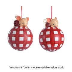 Boule de Noël en verre : souris avec paillettes - D.8cm