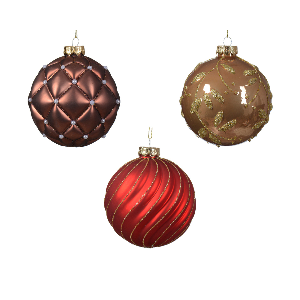 Boule de noël verre ligne-carreaux-feuille D 10 cm