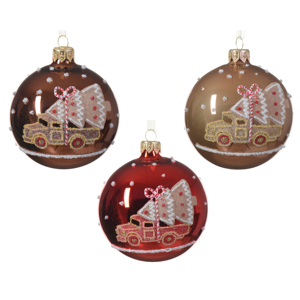 Boule verre voiture avec sapin D 8 cm