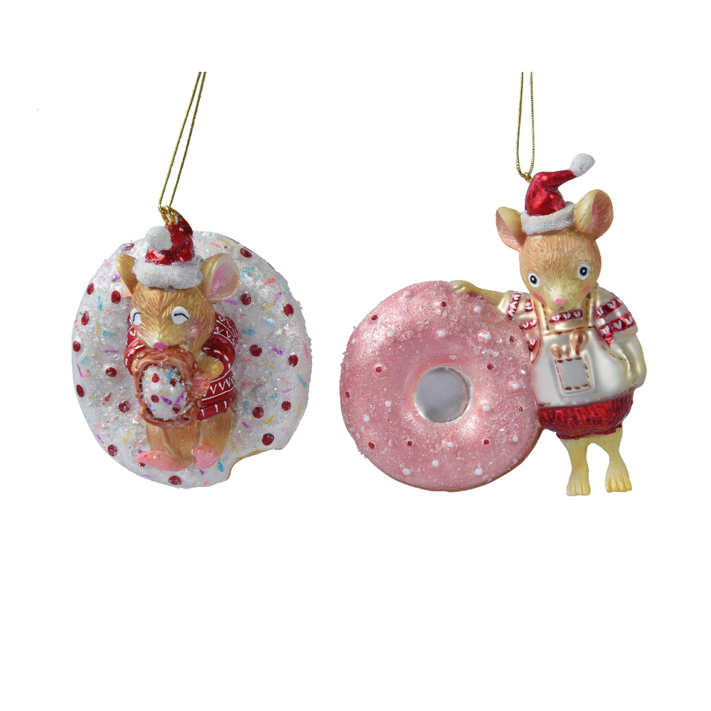 Suspension décoration de sapin de Noël Souris Donut en verre H.9 cm