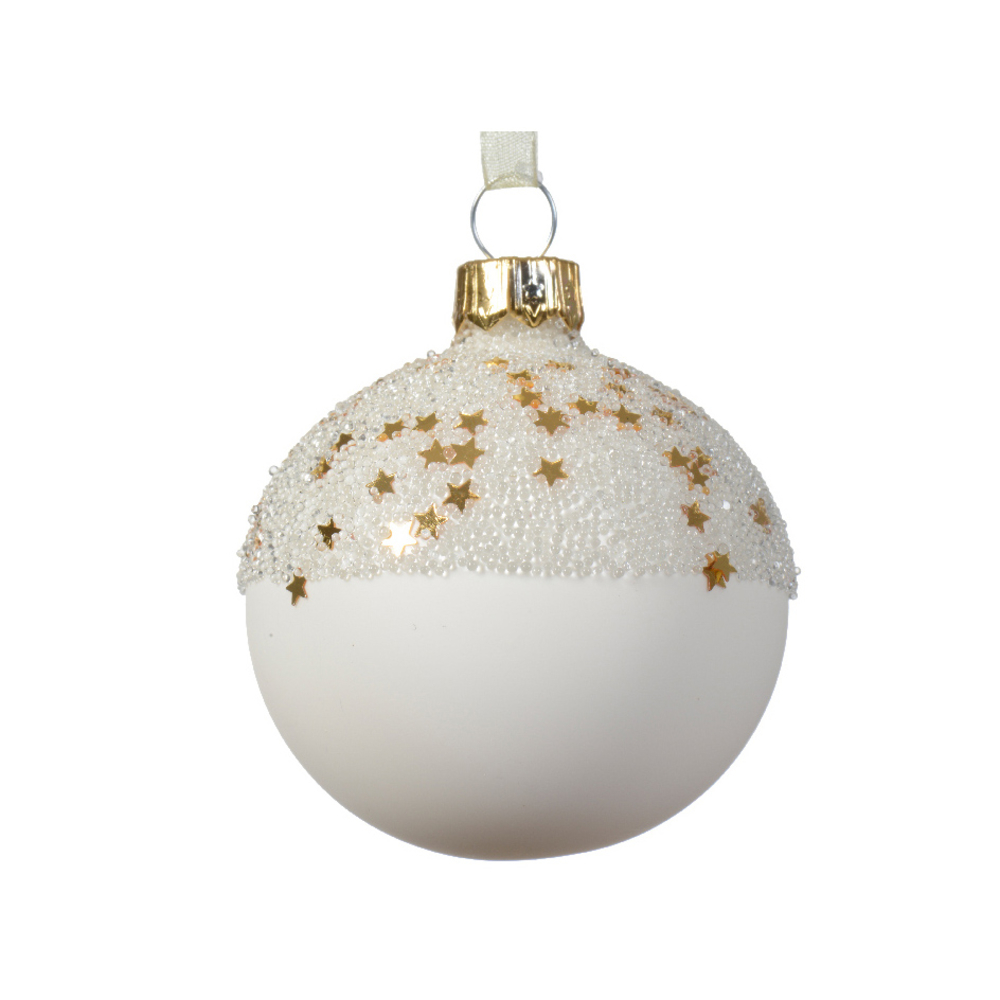 Boule de Noël en verre : ballotine haut étoile, coloris blanc - D.6cm