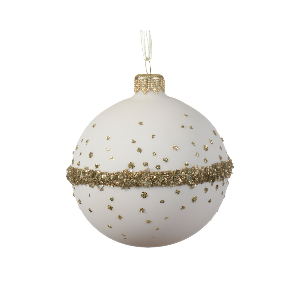 Boule de Noël en verre : lignes avec perles - D.8cm