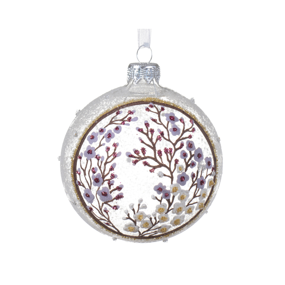 Boule de Noël en verre : branches fleuries - D.8cm