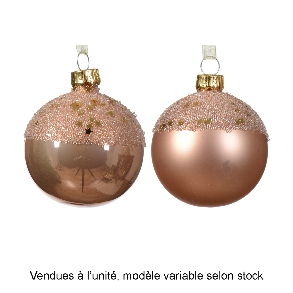 Boule de Noël en verre : ballotine haut étoile, coloris rose - D.6cm