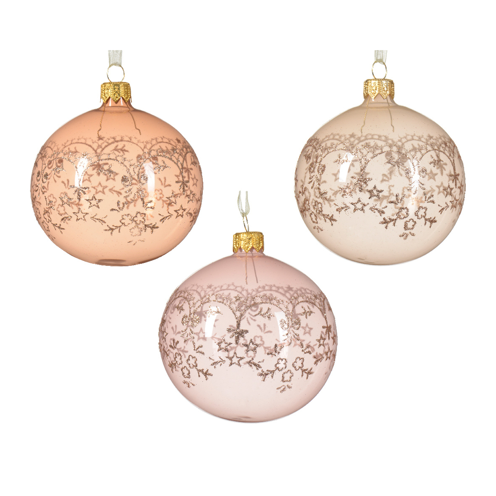 Boule de noël verre pourtour dentelle D 8 cm