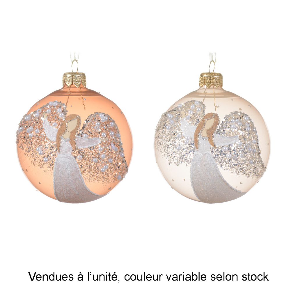 Boule de Noël en verre : ange, coloris variables - D.8cm